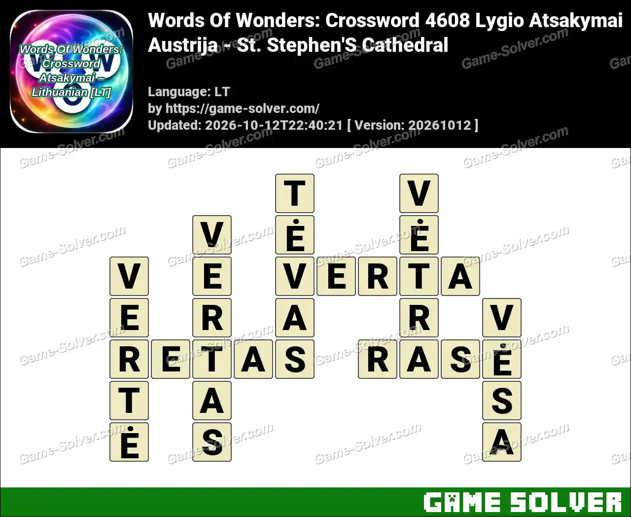 Words Of Wonders: Crossword 4608 Lygio Atsakymai – Austrija – St. Stephen’S Cathedral